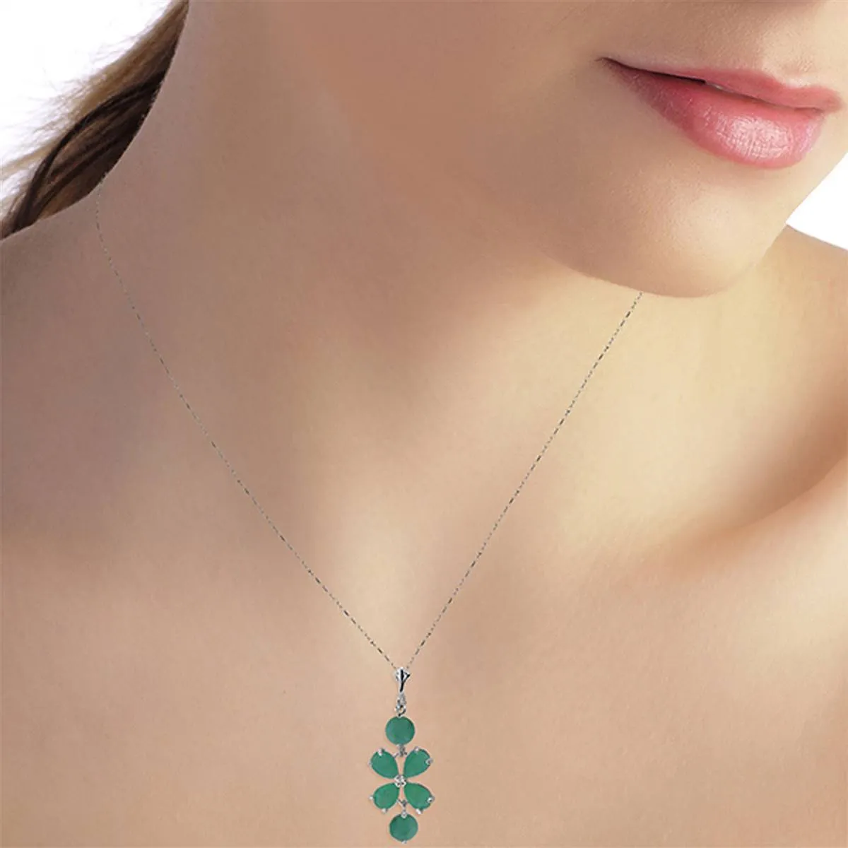 3.15 Carat 14K Solid White Gold Delicate Leaf Emerald Necklace