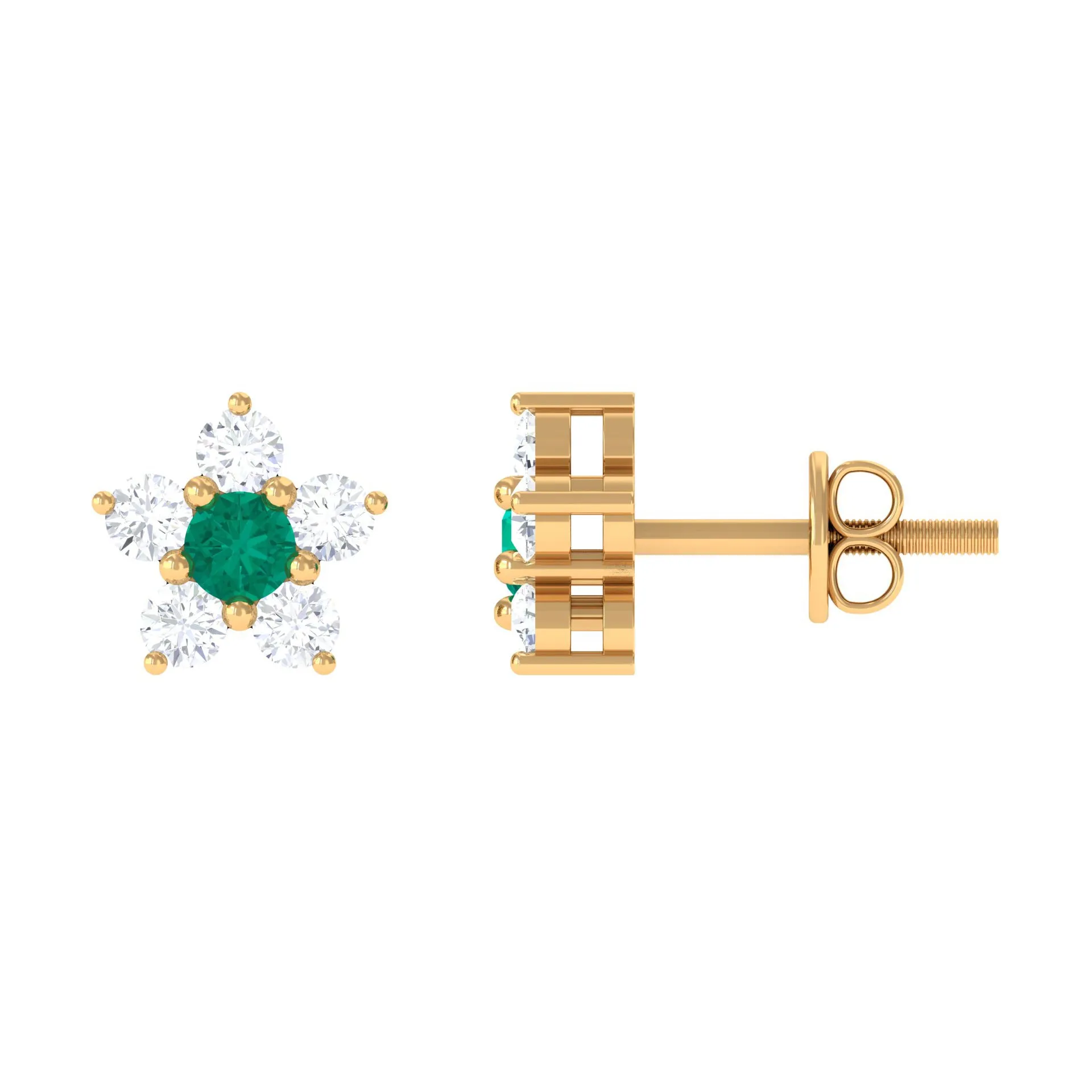 3/4 CT Emerald and Diamond Flower Cluster Stud Earring