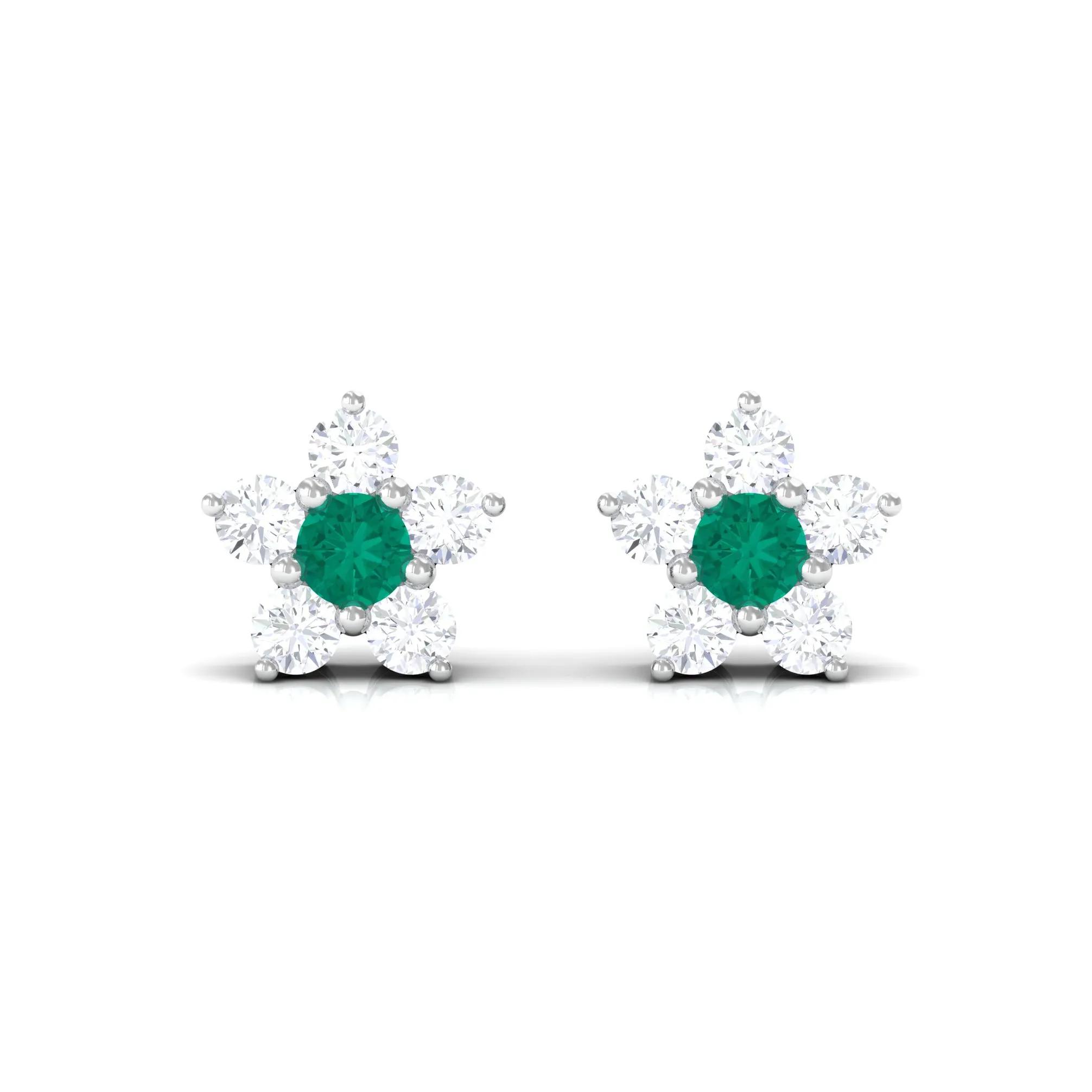 3/4 CT Emerald and Diamond Flower Cluster Stud Earring