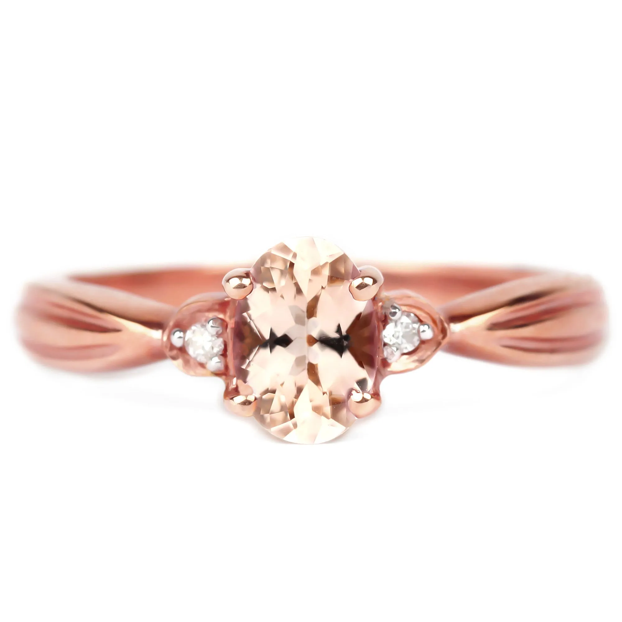 3/4 CT Oval Cut Morganite Solitaire Engagement Ring with Diamond