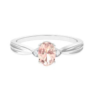 3/4 CT Oval Cut Morganite Solitaire Engagement Ring with Diamond