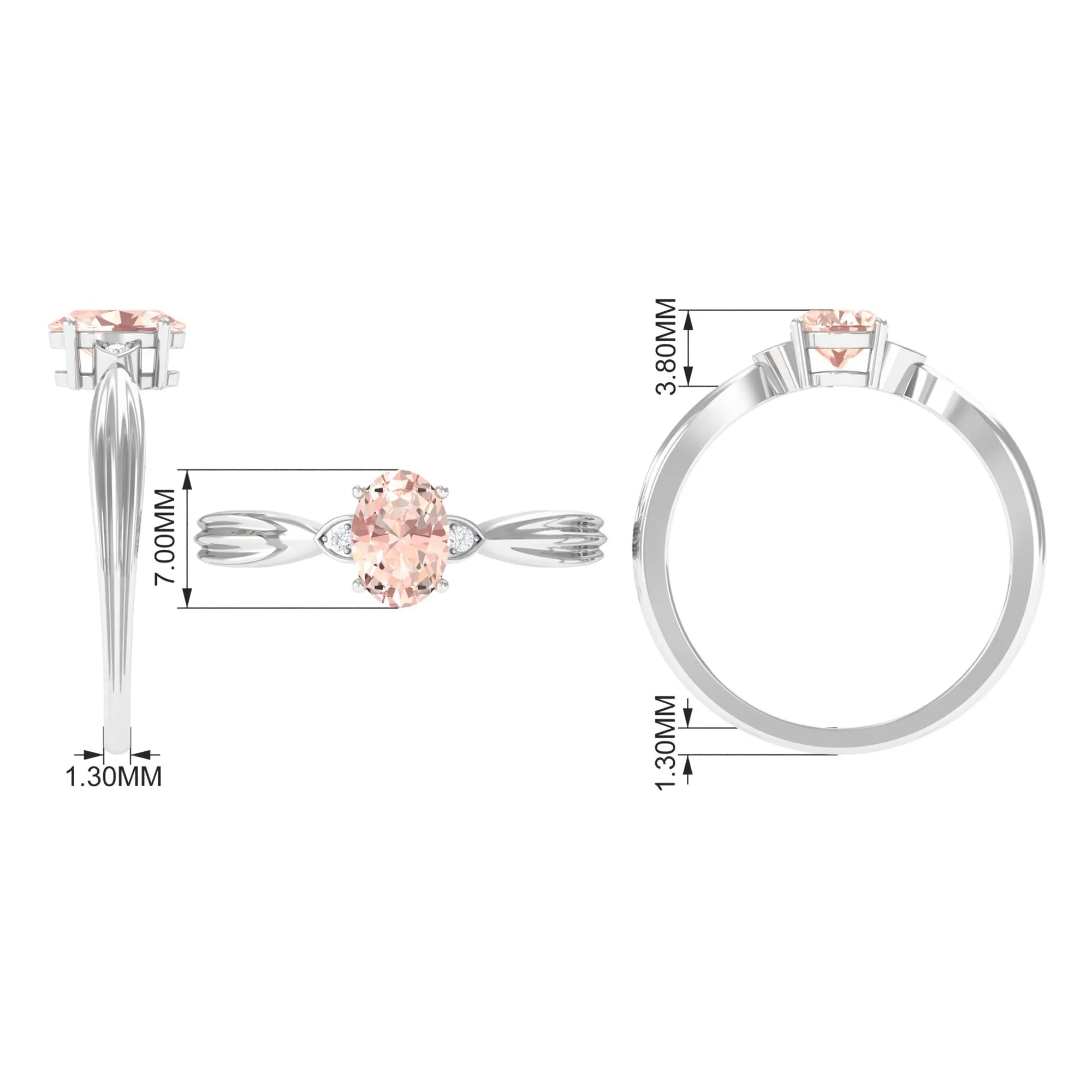 3/4 CT Oval Cut Morganite Solitaire Engagement Ring with Diamond