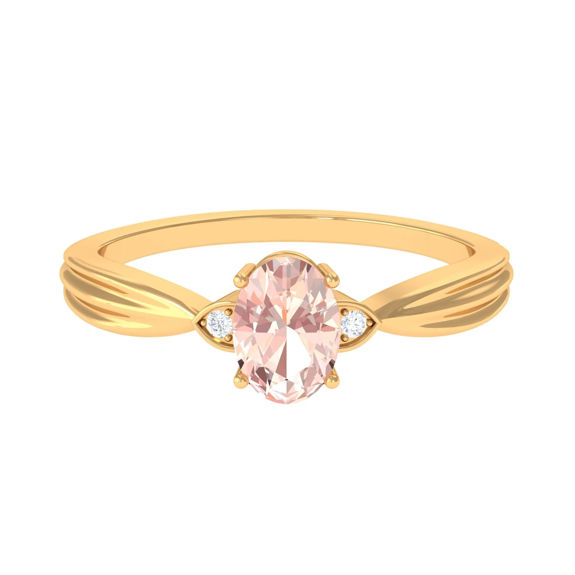 3/4 CT Oval Cut Morganite Solitaire Engagement Ring with Diamond