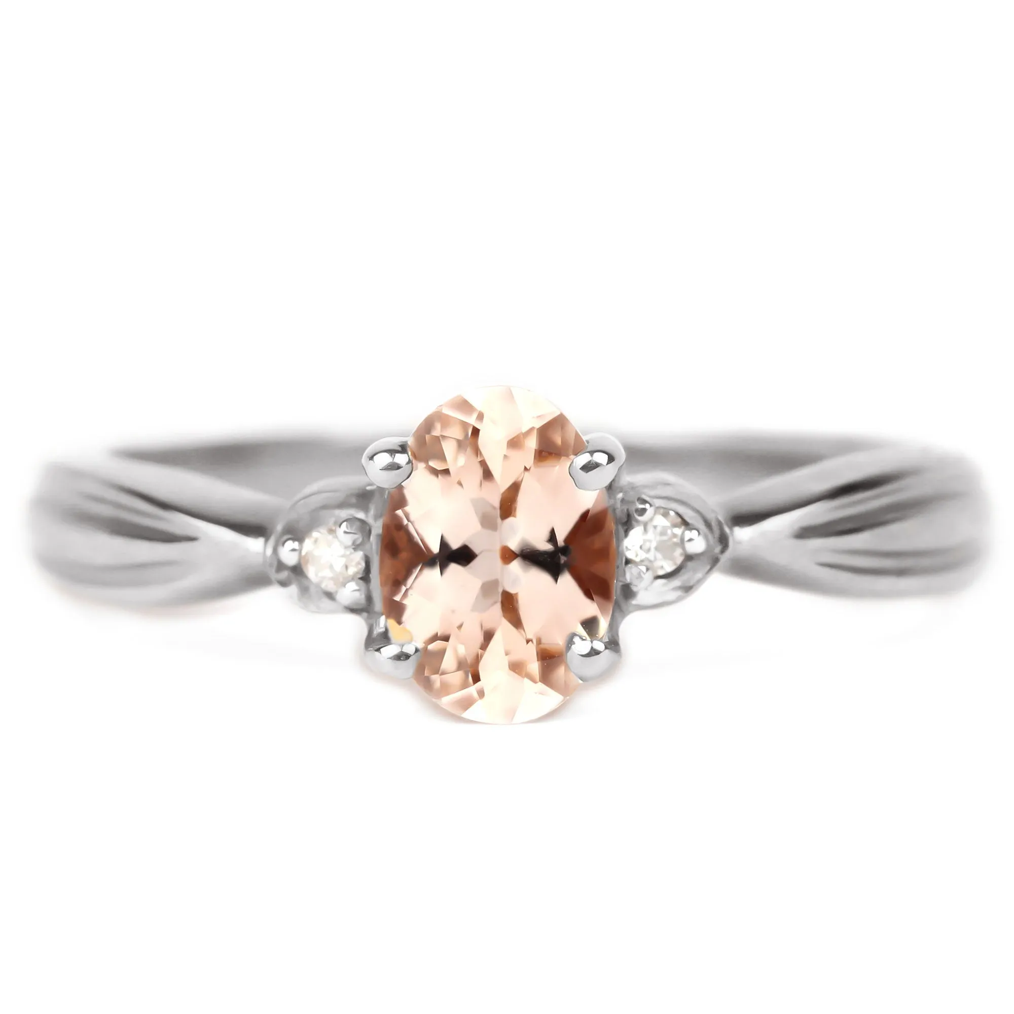 3/4 CT Oval Cut Morganite Solitaire Engagement Ring with Diamond