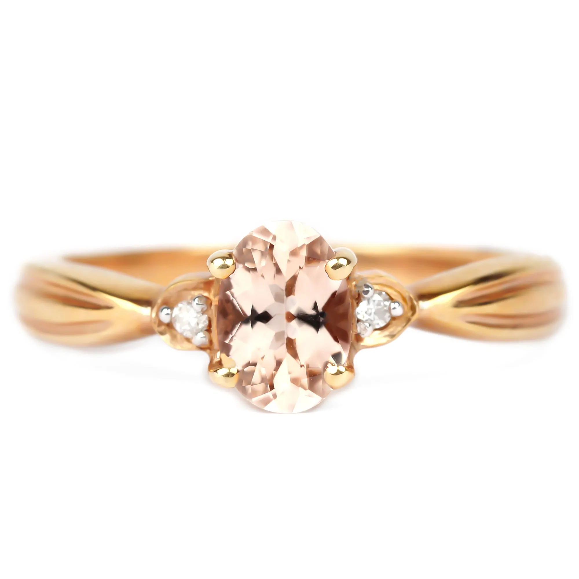 3/4 CT Oval Cut Morganite Solitaire Engagement Ring with Diamond