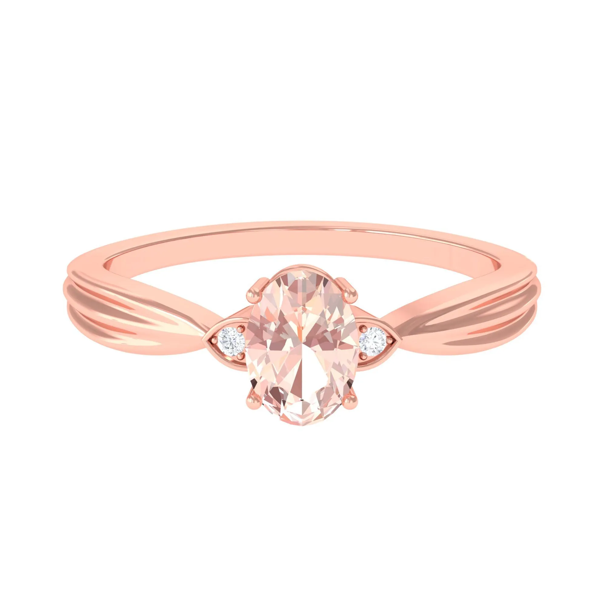 3/4 CT Oval Cut Morganite Solitaire Engagement Ring with Diamond