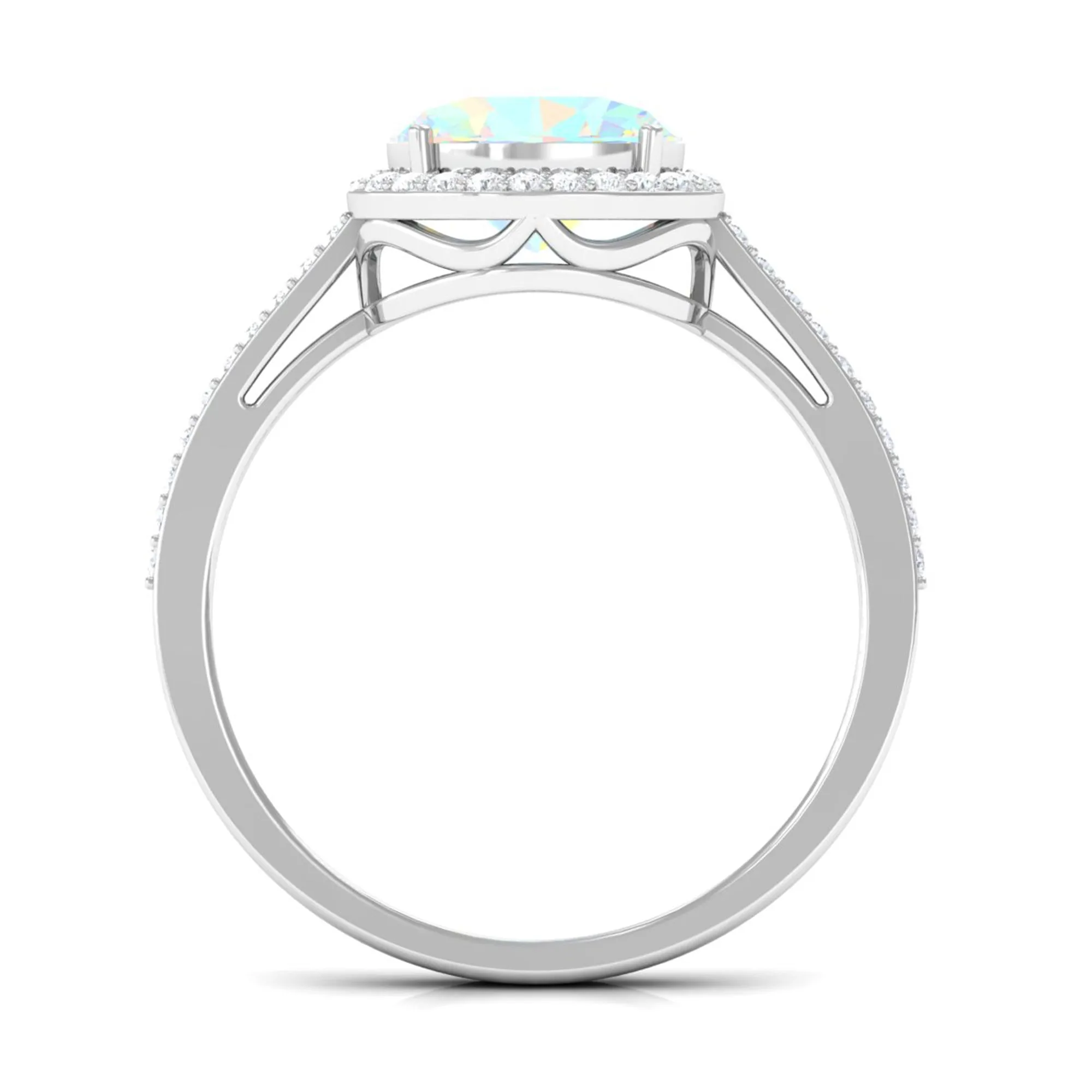 3/4 CT Oval Shape Ethiopian Opal and Diamond Accent East West Ring