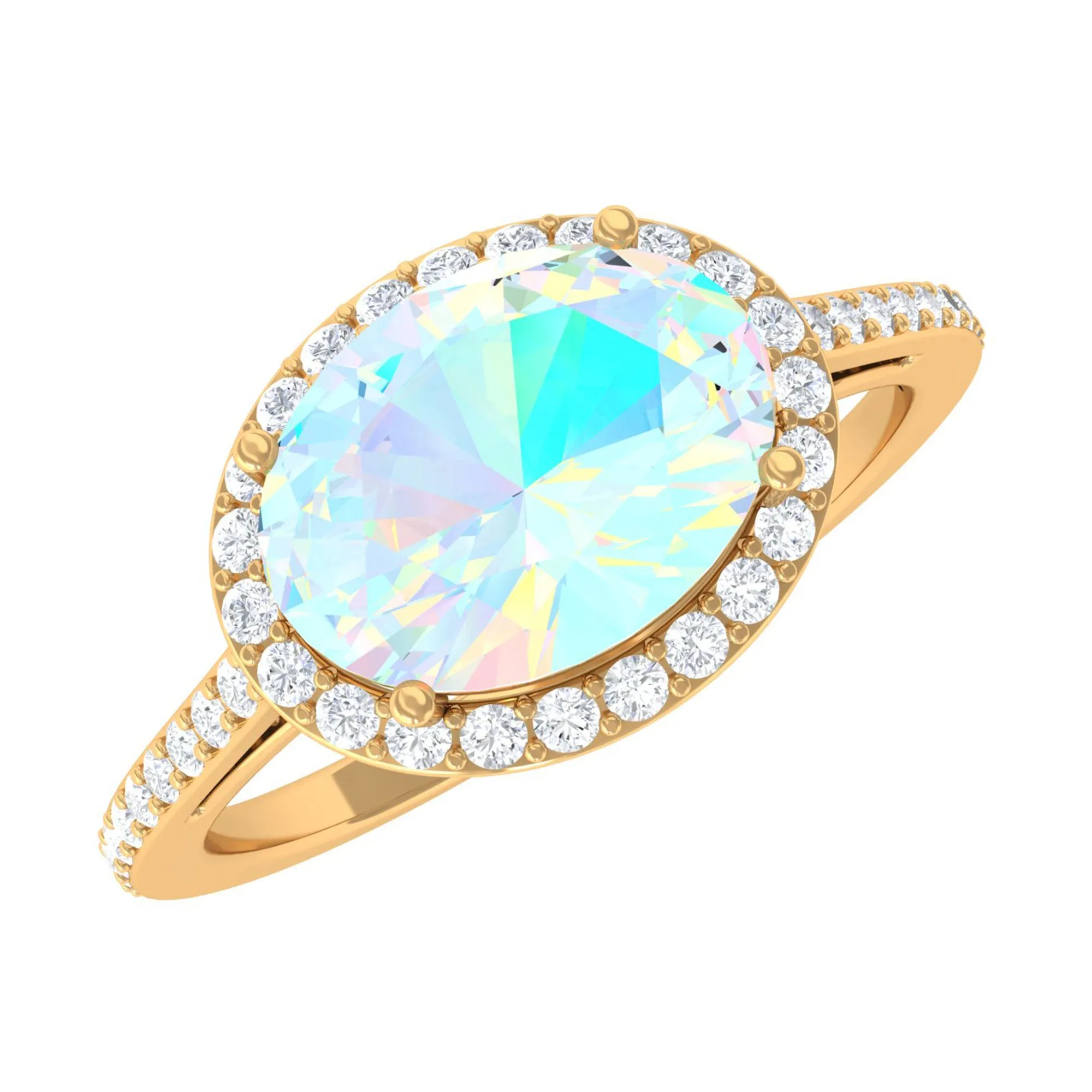 3/4 CT Oval Shape Ethiopian Opal and Diamond Accent East West Ring