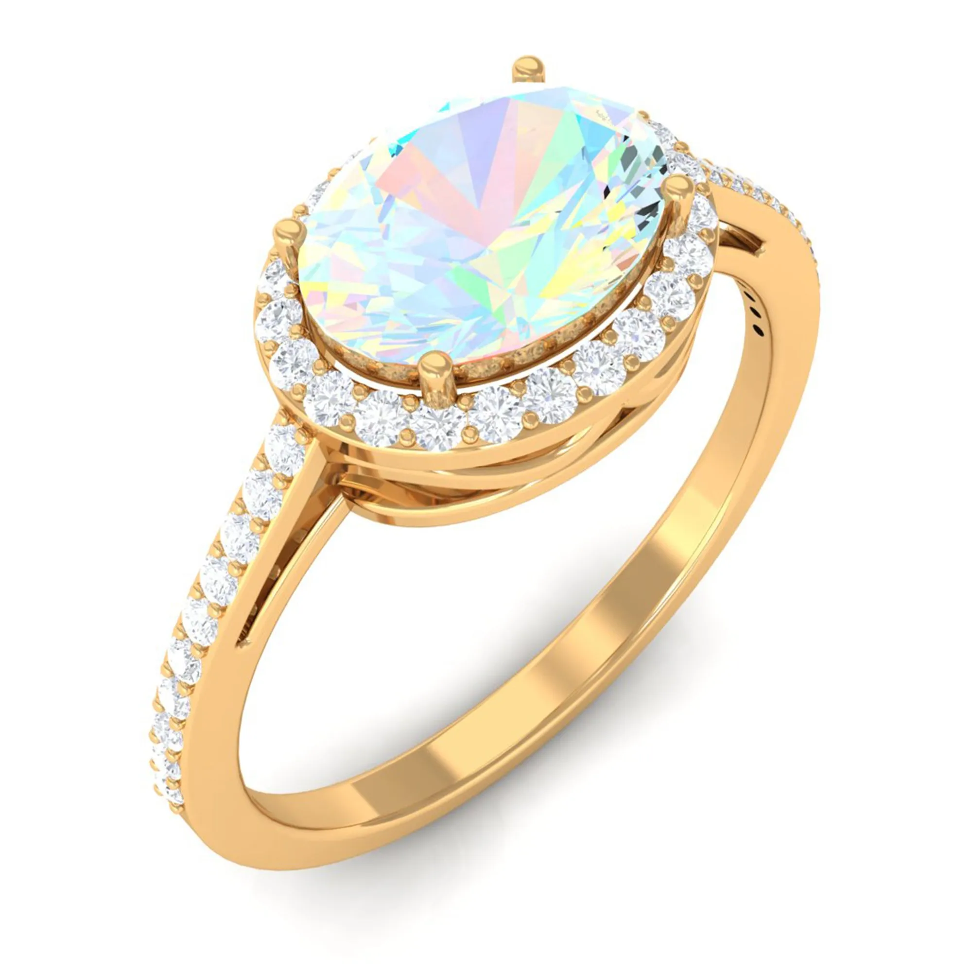 3/4 CT Oval Shape Ethiopian Opal and Diamond Accent East West Ring