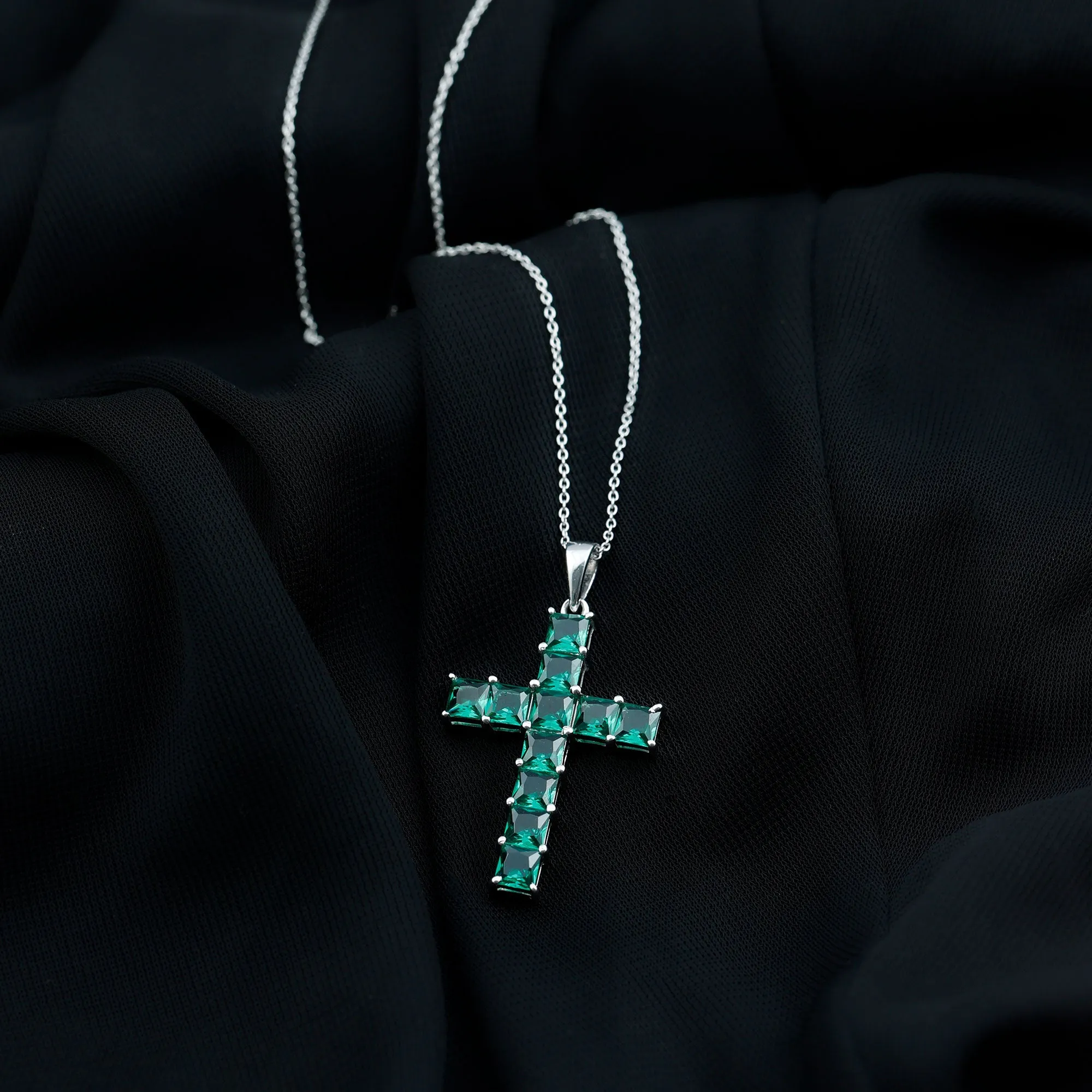 3.5 CT Lab Created Emerald Cross Pendant Necklace