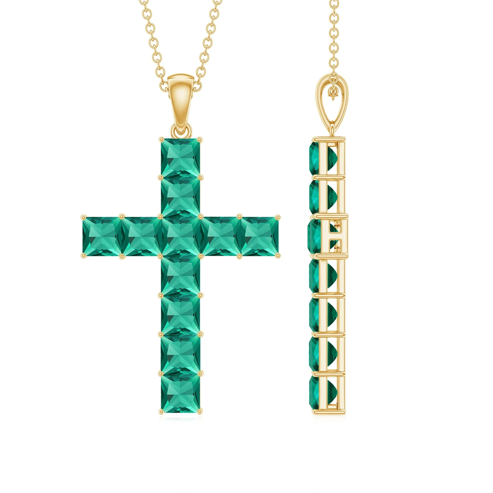 3.5 CT Lab Created Emerald Cross Pendant Necklace