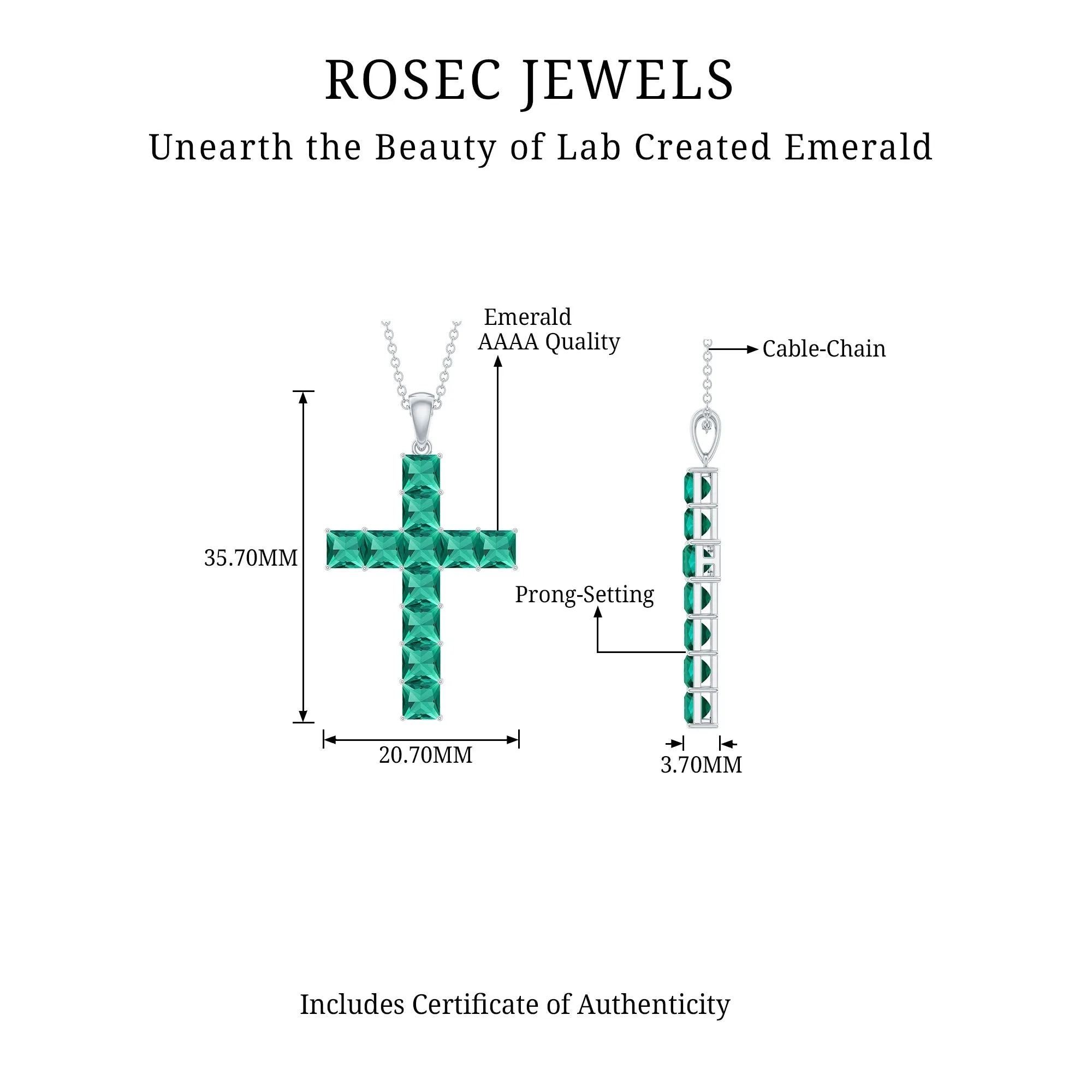 3.5 CT Lab Created Emerald Cross Pendant Necklace