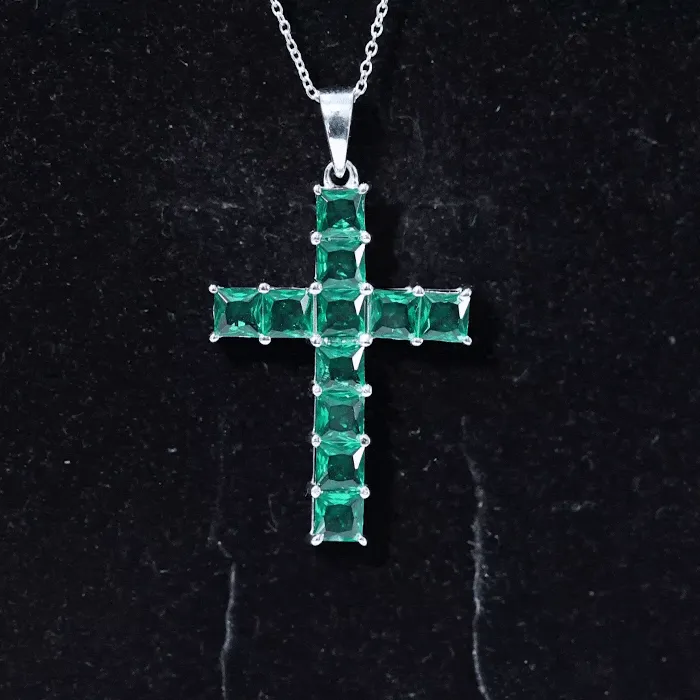 3.5 CT Lab Created Emerald Cross Pendant Necklace