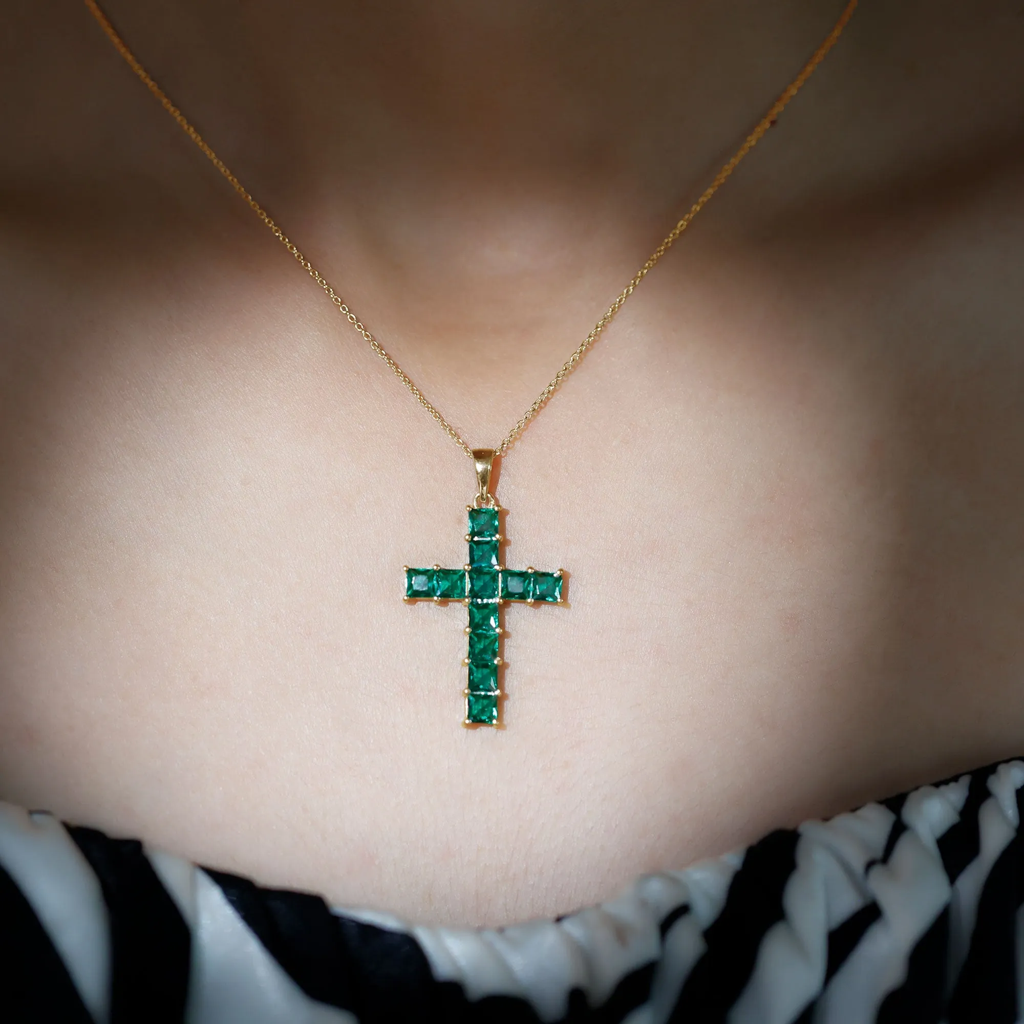 3.5 CT Lab Created Emerald Cross Pendant Necklace