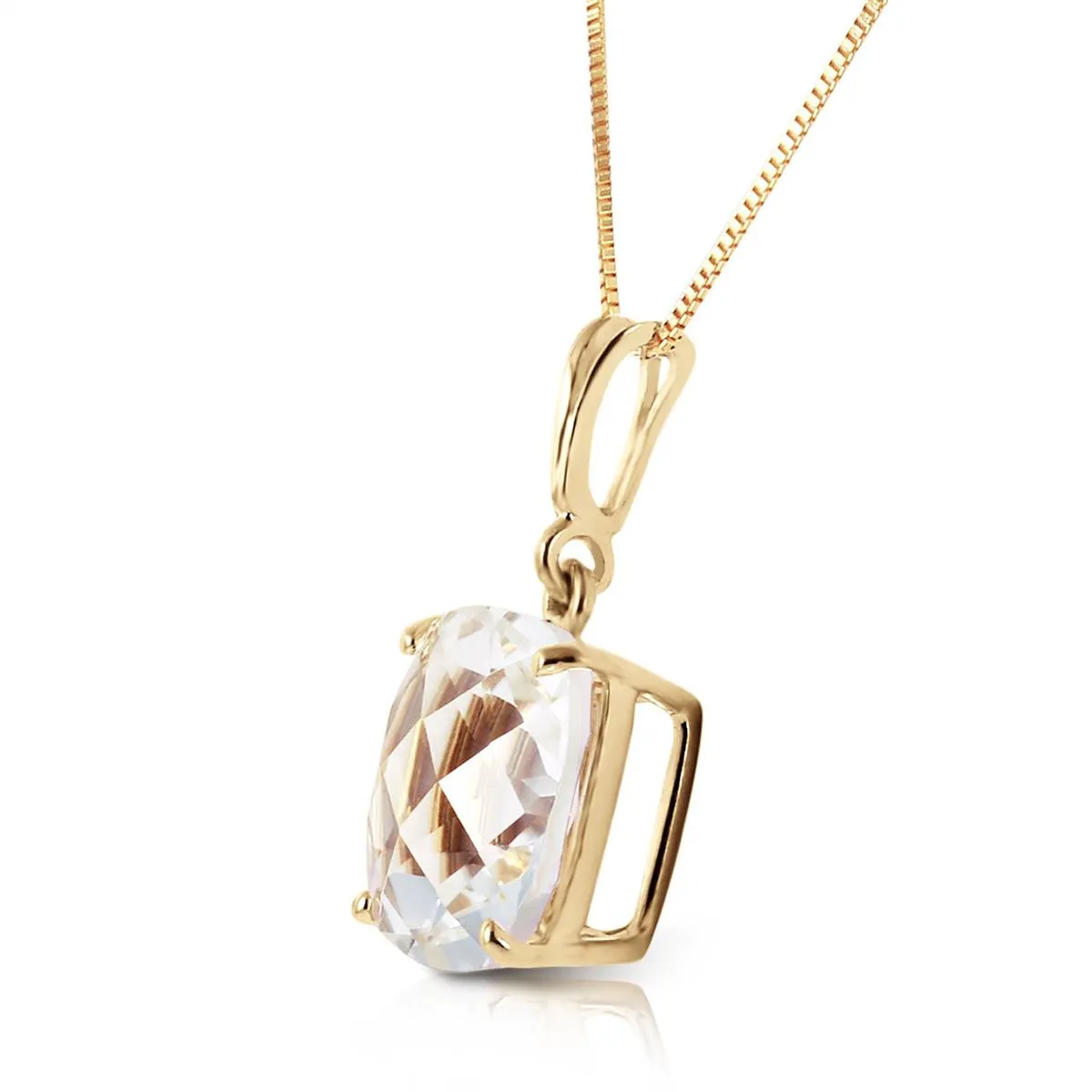 3.6 Carat 14K Solid Yellow Gold Necklace Natural Checkerboard Cut White Topaz