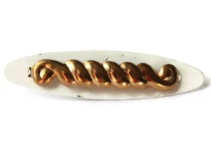 60mm Vintage White Enamel and Golden Barrette Oval and Swirl Barrette