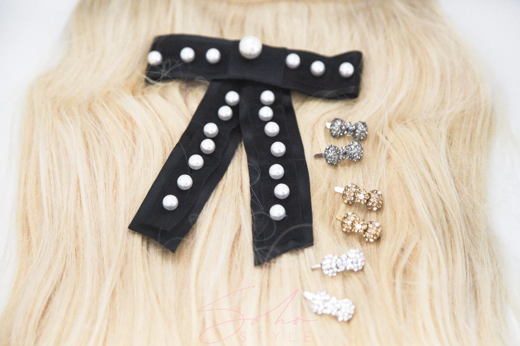 6PCS Mini Bow Magnet Barrette and Pearl Ribbon Barrette Set