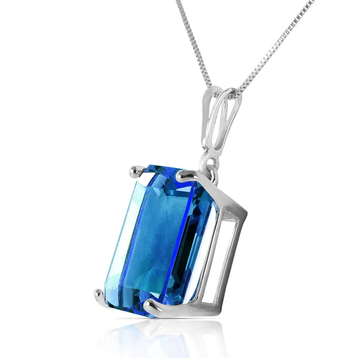 7 Carat 14K Solid White Gold Necklace Octagon Blue Topaz