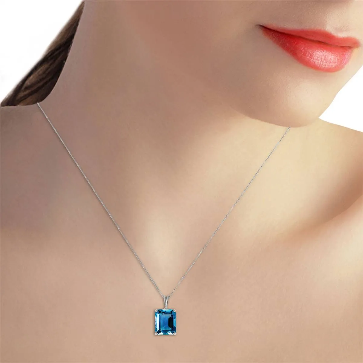 7 Carat 14K Solid White Gold Necklace Octagon Blue Topaz