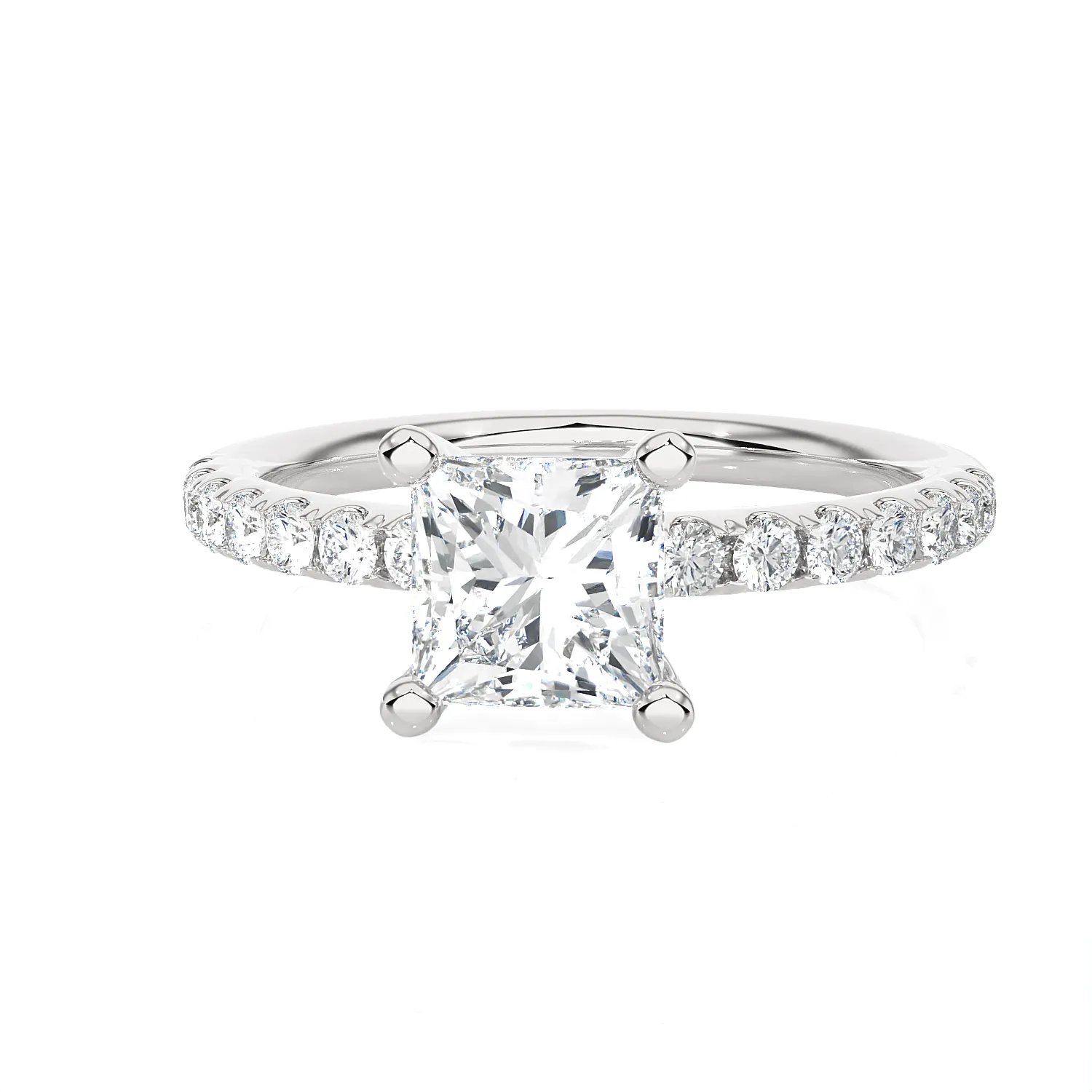 7/8 ctw Princess-Cut Lab Grown Diamond Side Stone Engagement Ring