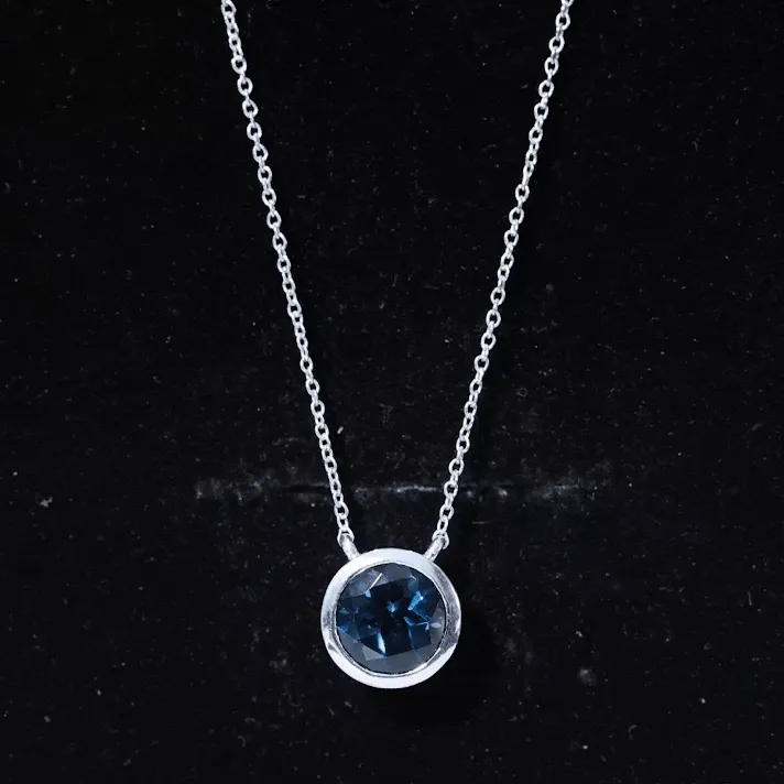 8 MM Solitaire London Blue Topaz Necklace in Bezel Setting