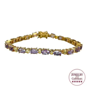 925 Sterling Silver Gold Vermeil Natural Oval Amethyst Tennis Bracelet Formal