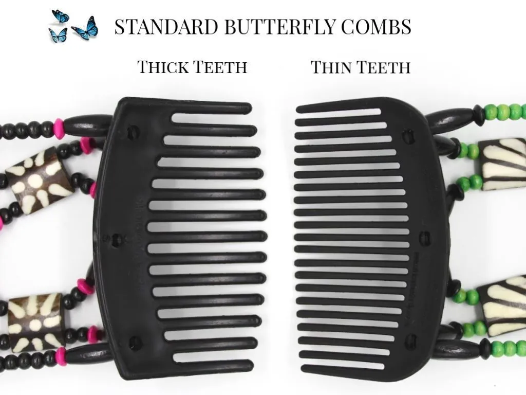 African Butterfly Thick Hair Comb - Flowers Brown 55