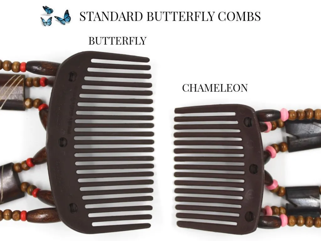 African Butterfly Thick Hair Comb - Flowers Brown 55