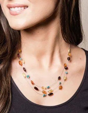 Airy Amber and Turquoise Necklace