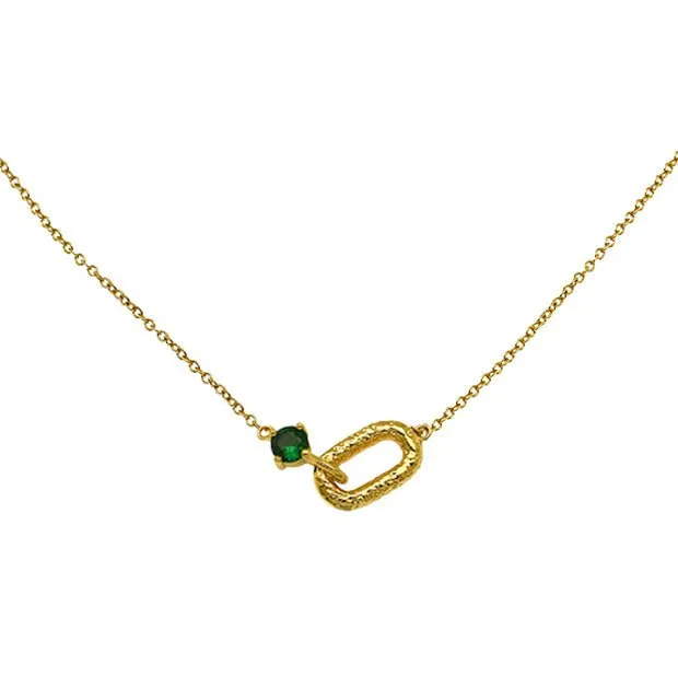 Alma Vintage Oval Necklace Emerald CZ and Gold