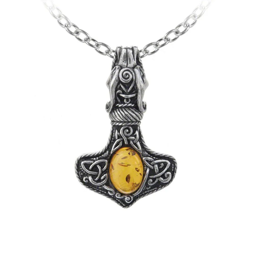 Amber Dragon Thorhammer Viking Pendant by Alchemy Gothic