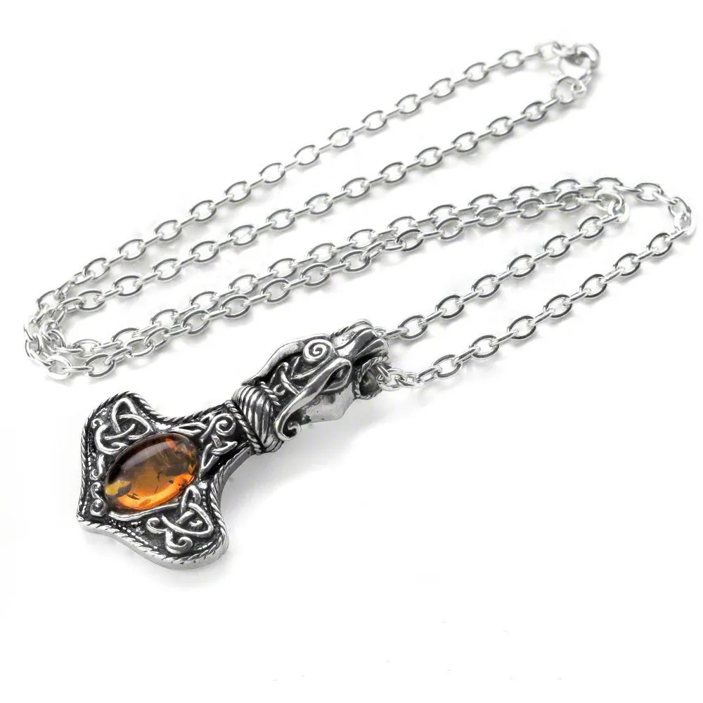 Amber Dragon Thorhammer Viking Pendant by Alchemy Gothic