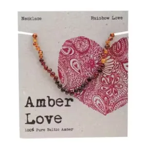 Amber Love Childrens Necklace 100% Baltic Amber - Rainbow Love