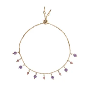 Amethyst & Gold Adjustable Charm Bracelet