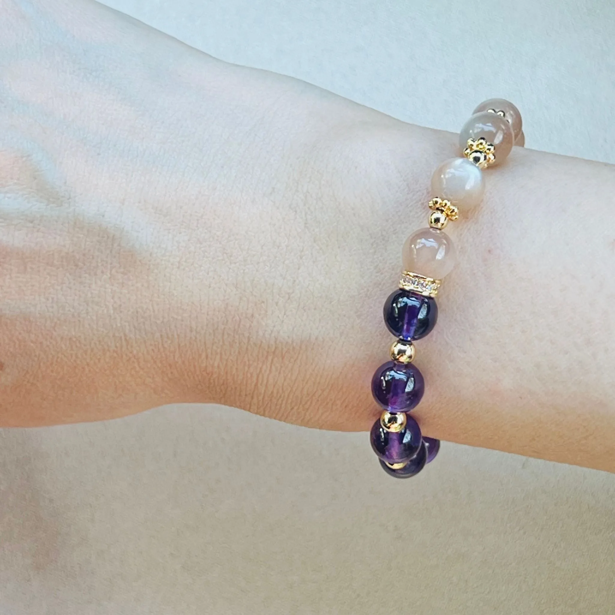 Amethyst & Moonlight Sunstone Baby Bracelet