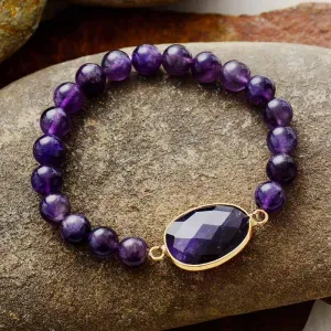 Amethyst Charm & Beads Stretchy Bracelet