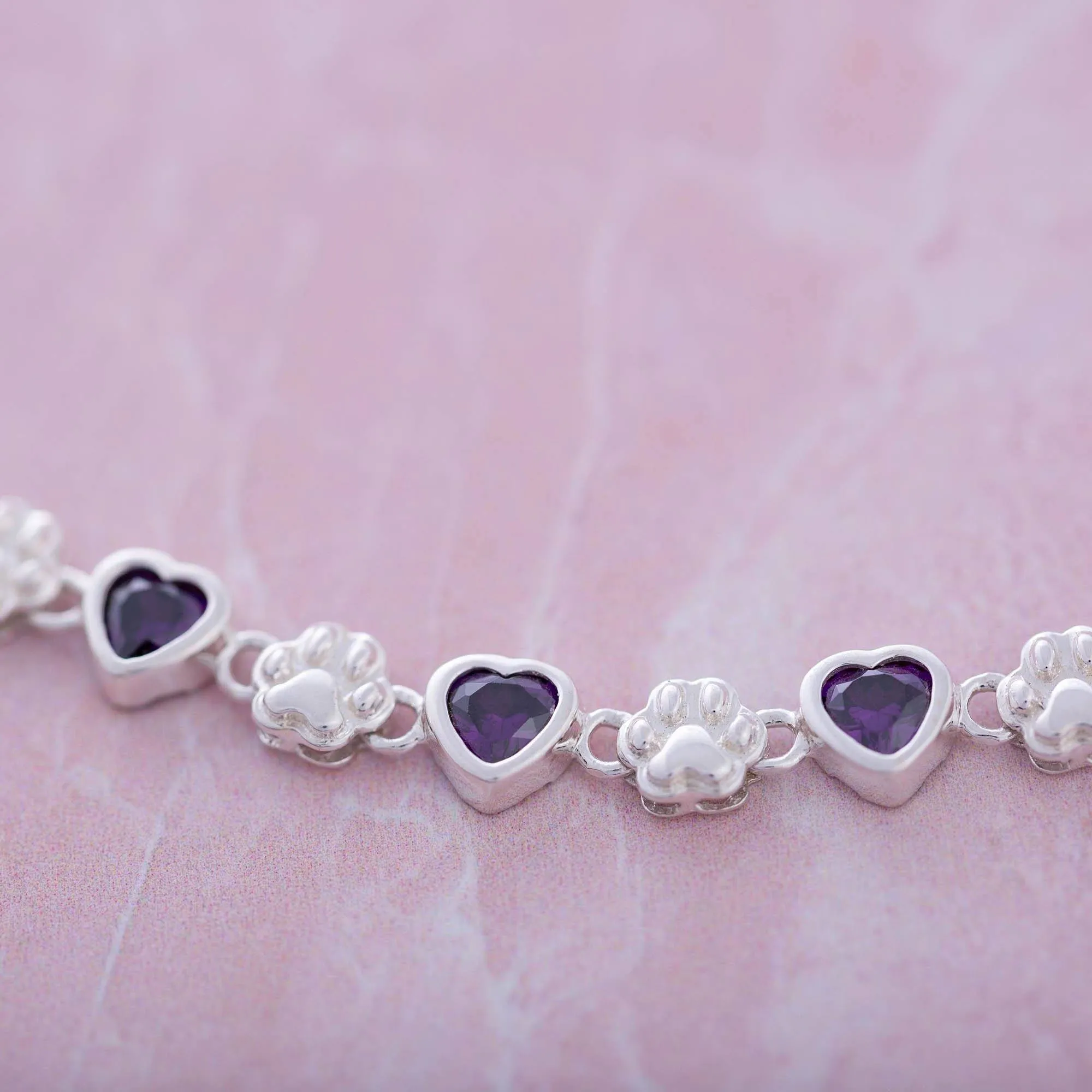 Amethyst Hearts & Paws Sterling Bracelet