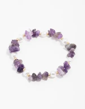 Amethyst Semi Precious Chip And Pearl Bracelet