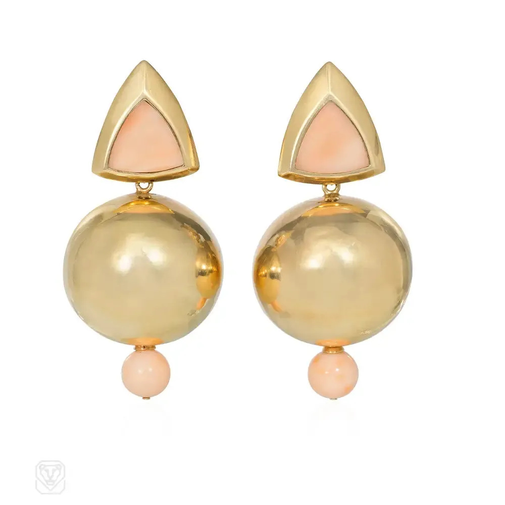 Angelskin coral and gold ball earrings