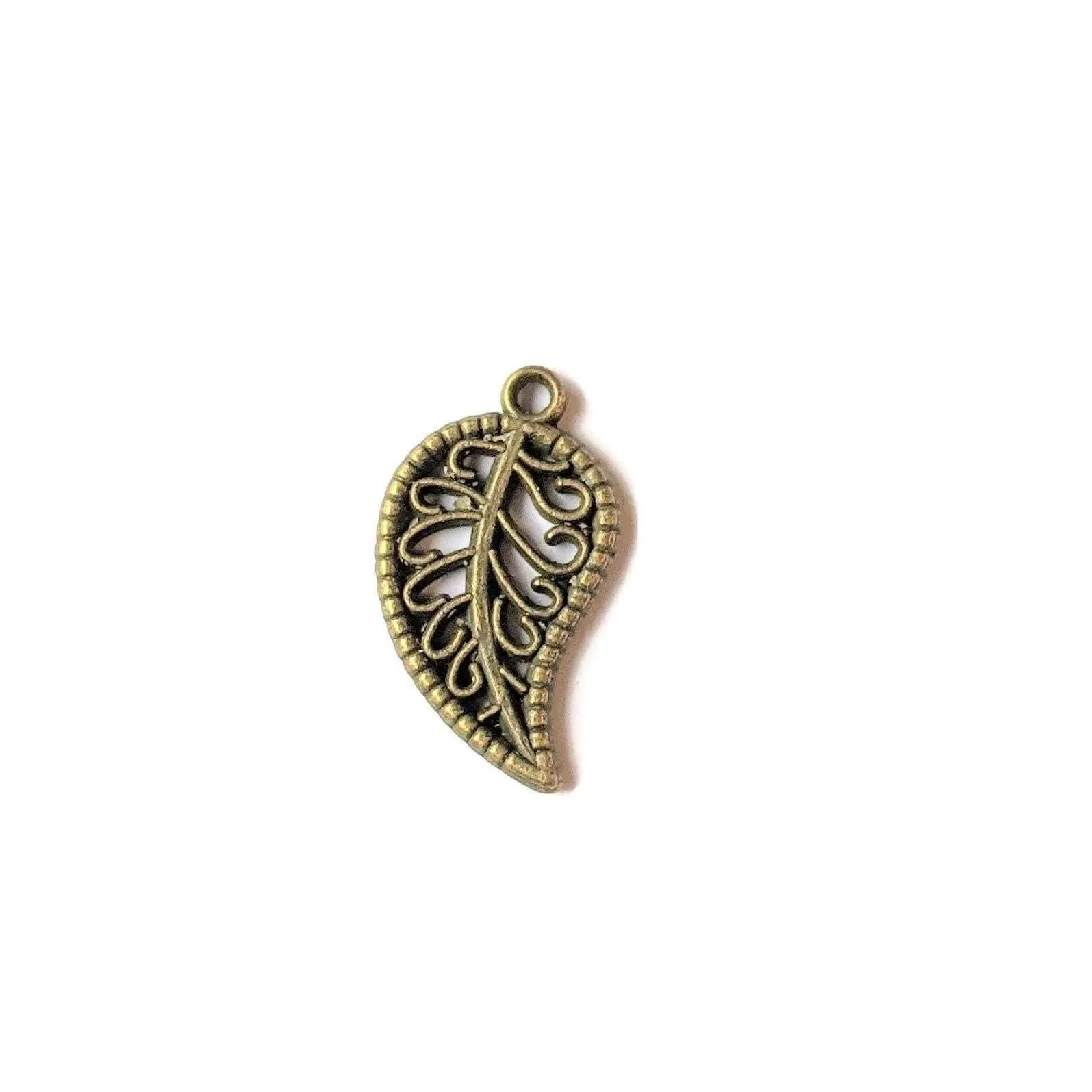 Antique Bronze Filigree Leaf Charm