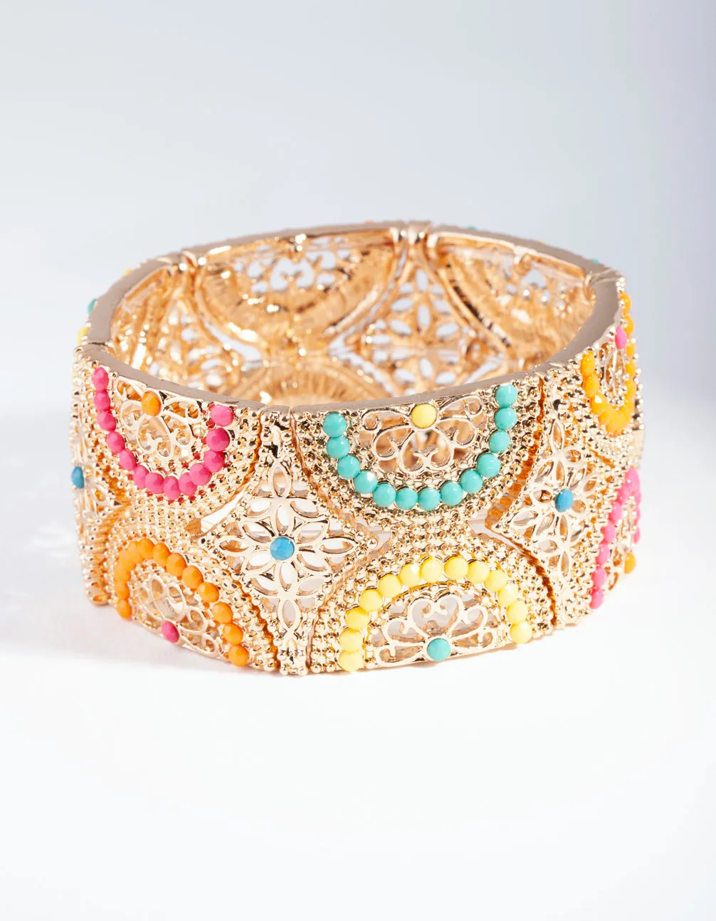 Antique Gold Bright Filigree Diamante Mix Bracelet