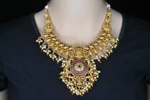 Antique lakshmi & GajRaj,Peacock Carved Necklace