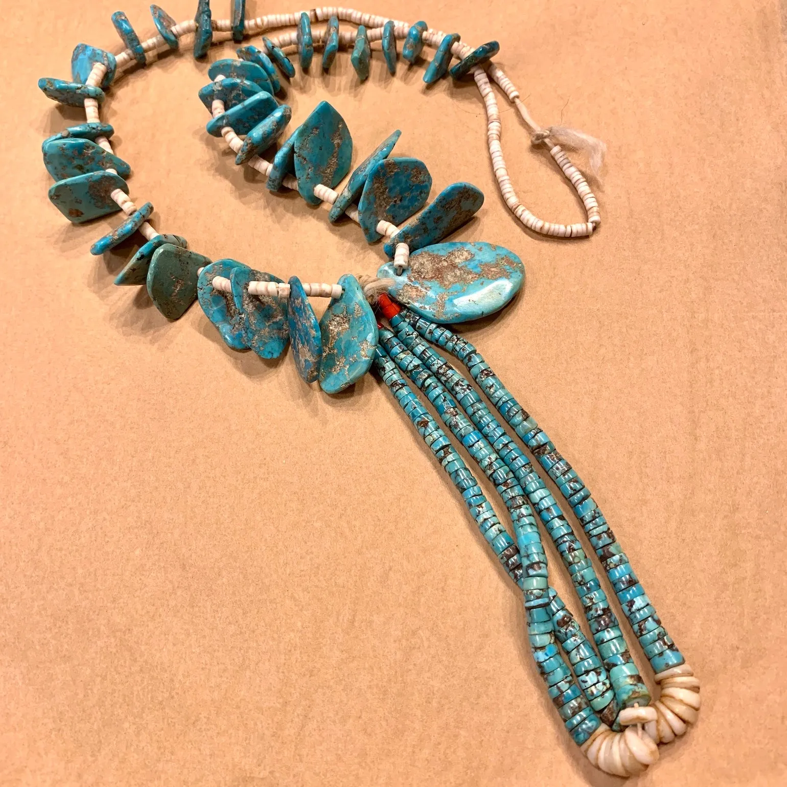 Antique Turquoise and Shell Necklace with Jaclas