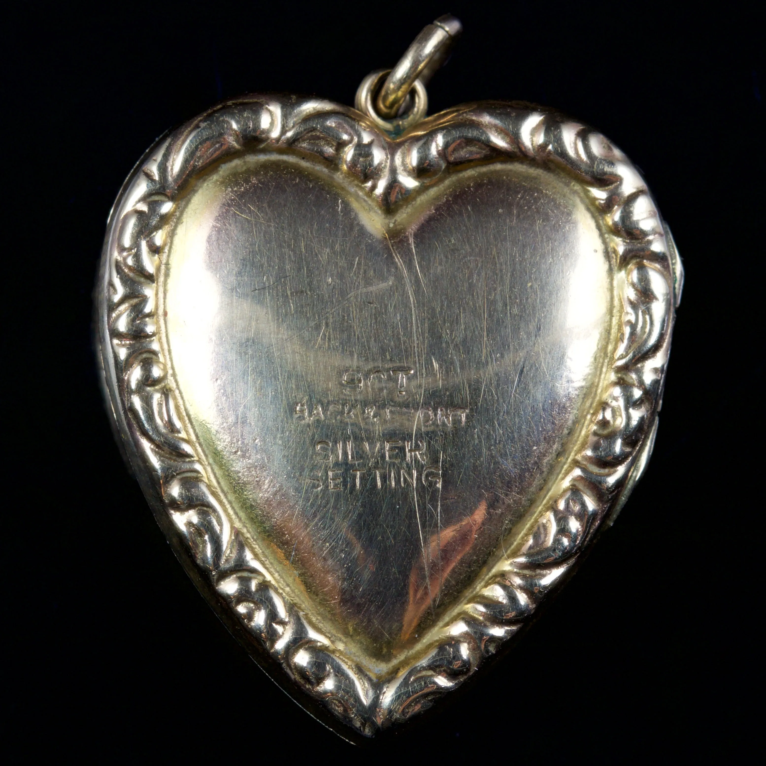 Antique Victorian Heart Locket Garnet Pearl 9Ct Silver Circa 1900