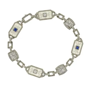 Art Deco 14kt Rock Crystal Sapphire & Diamond Bracelet