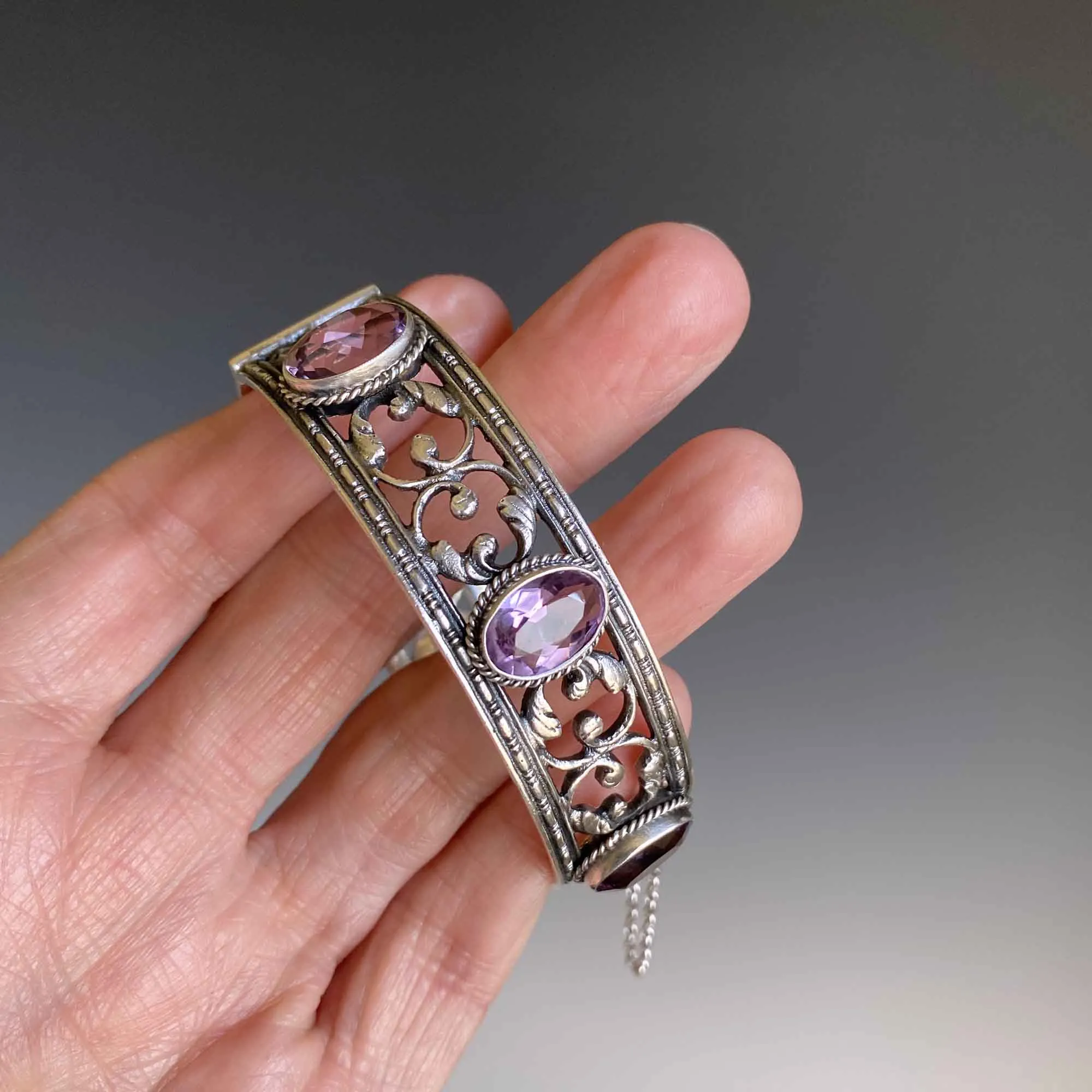 Art Deco Silver Amethyst Peruzzi Bracelet