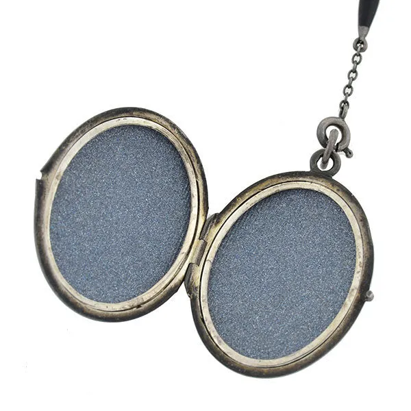 Art Deco Sterling & Matte Black Enamel Locket Necklace