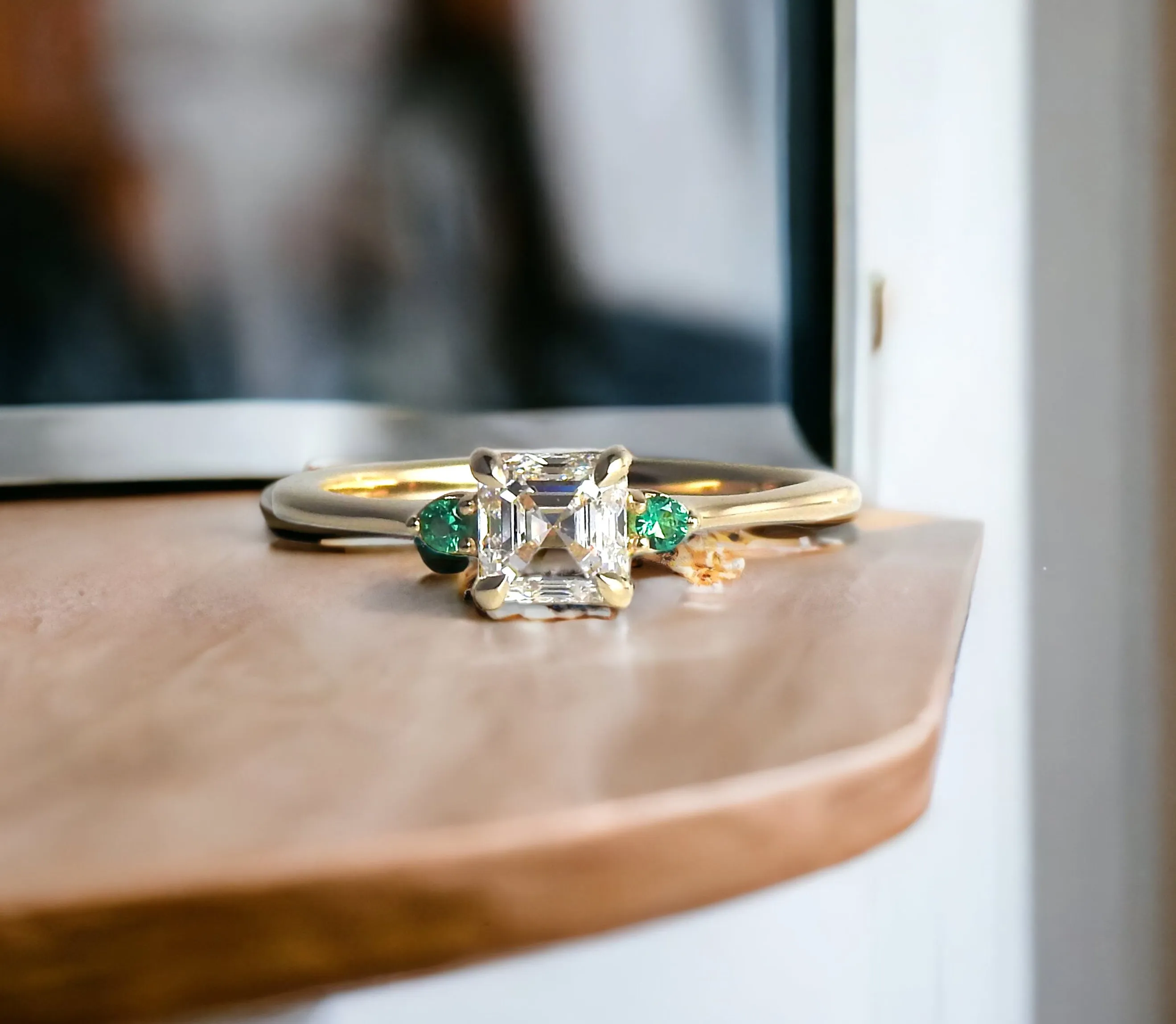 Asscher and emerald