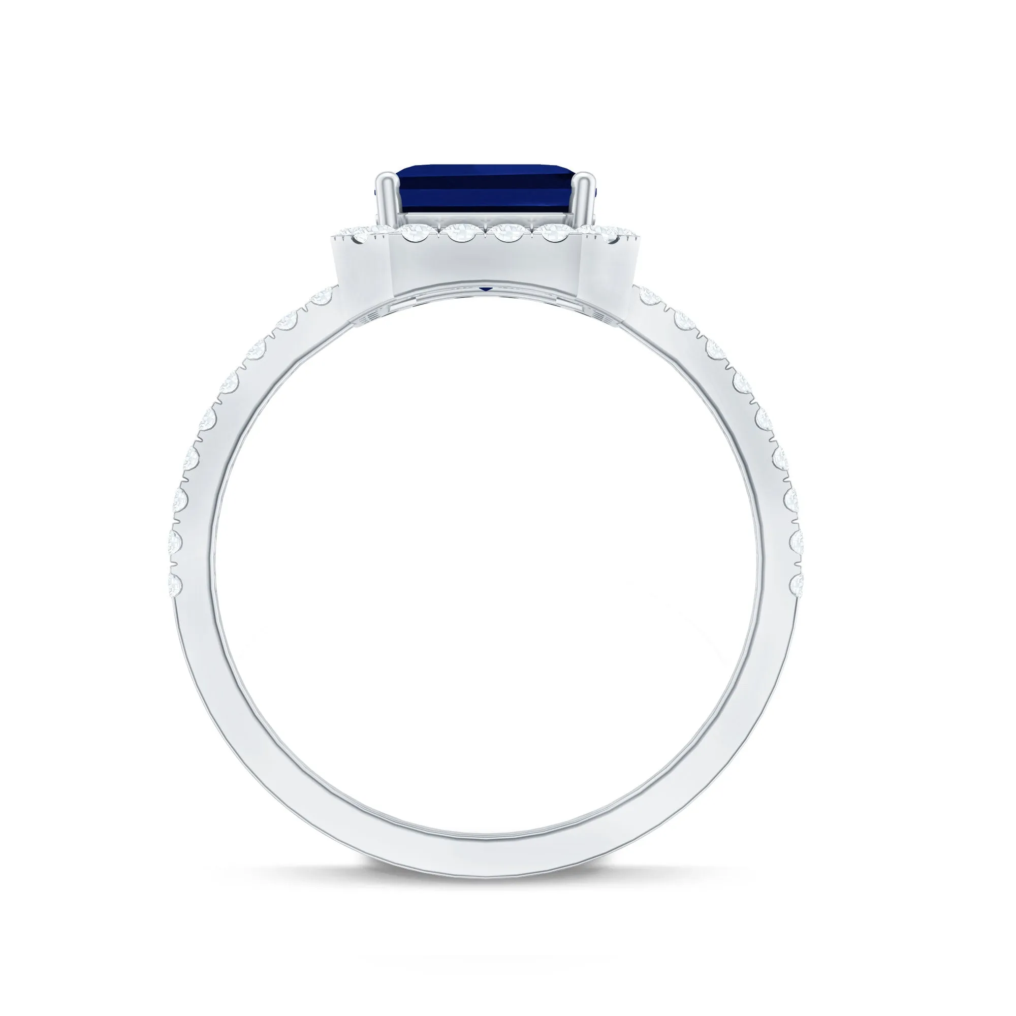 Asscher Cut Created Blue Sapphire Classic Halo Engagement Ring with Diamond