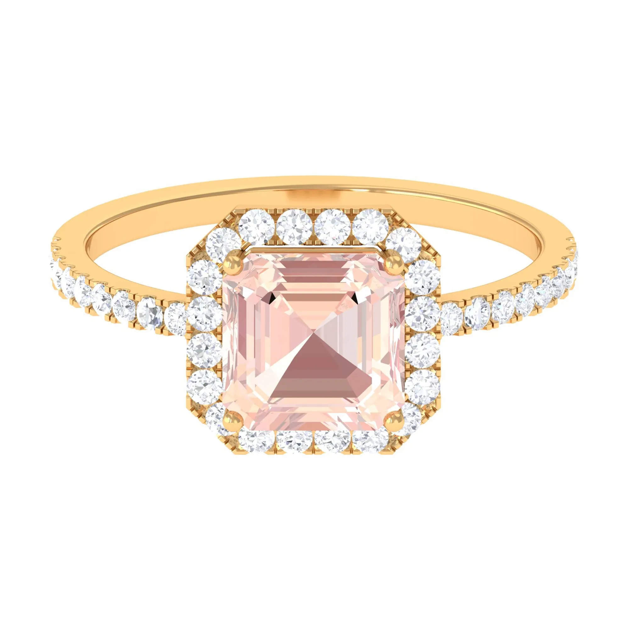 Asscher Cut Morganite Halo Engagement Ring with Diamond